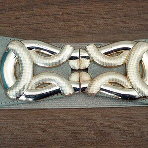 GREY/GOLDEN SWIRL CLASP STRETCH FASHION CASUAL BELT SIZE SMALL/MEDIUM EUC